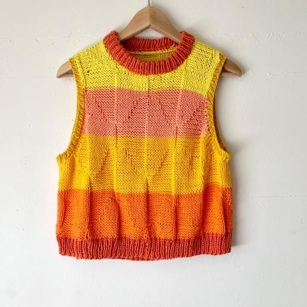 OOAK Hand Knit Colorblock Chunky Sweater Vest Dopamine Maximalist Small